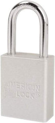 American Lock - Keyed Different Conductive Lockout Padlock - 1-1/2" Shackle Clearance, 1/4" Shackle Diam, 1.8" Body Height x 1-1/2" Body Width, Silver, 6 Pins - Americas Industrial Supply