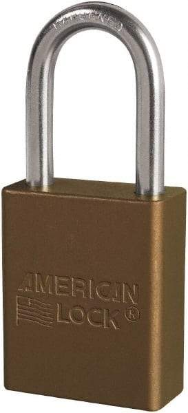 American Lock - Keyed Different Conductive Lockout Padlock - 1-1/2" Shackle Clearance, 1/4" Shackle Diam, 1.8" Body Height x 3/4" Body Width, Brown, 6 Pins - Americas Industrial Supply