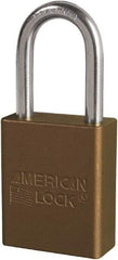 American Lock - Keyed Different Conductive Lockout Padlock - 1-1/2" Shackle Clearance, 1/4" Shackle Diam, 1.8" Body Height x 3/4" Body Width, Brown, 6 Pins - Americas Industrial Supply