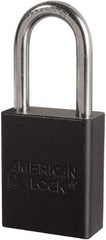 American Lock - Keyed Different Conductive Lockout Padlock - 1-1/2" Shackle Clearance, 1/4" Shackle Diam, 1.8" Body Height x 3/4" Body Width, Black, 6 Pins - Americas Industrial Supply