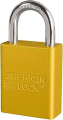 American Lock - Keyed Different Conductive Lockout Padlock - 1" Shackle Clearance, 1/4" Shackle Diam, 1.8" Body Height x 3/4" Body Width, Yellow, 6 Pins - Americas Industrial Supply
