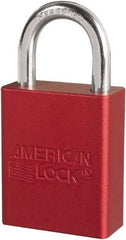 American Lock - Keyed Different Conductive Lockout Padlock - 1" Shackle Clearance, 1/4" Shackle Diam, 1.8" Body Height x 3/4" Body Width, Red, 6 Pins - Americas Industrial Supply