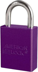 American Lock - Keyed Different Conductive Lockout Padlock - 1" Shackle Clearance, 1/4" Shackle Diam, 1.8" Body Height x 3/4" Body Width, Purple, 6 Pins - Americas Industrial Supply