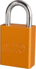 American Lock - Keyed Different Conductive Lockout Padlock - 1" Shackle Clearance, 1/4" Shackle Diam, 1.8" Body Height x 3/4" Body Width, Orange, 6 Pins - Americas Industrial Supply
