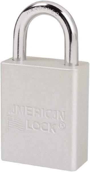 American Lock - Keyed Different Conductive Lockout Padlock - 1" Shackle Clearance, 1/4" Shackle Diam, 1.8" Body Height x 1-1/2" Body Width, Silver, 6 Pins - Americas Industrial Supply