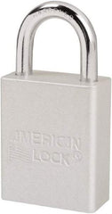 American Lock - Keyed Different Conductive Lockout Padlock - 1" Shackle Clearance, 1/4" Shackle Diam, 1.8" Body Height x 1-1/2" Body Width, Silver, 6 Pins - Americas Industrial Supply
