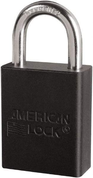 American Lock - Keyed Different Conductive Lockout Padlock - 1" Shackle Clearance, 1/4" Shackle Diam, 1.8" Body Height x 3/4" Body Width, Black, 6 Pins - Americas Industrial Supply