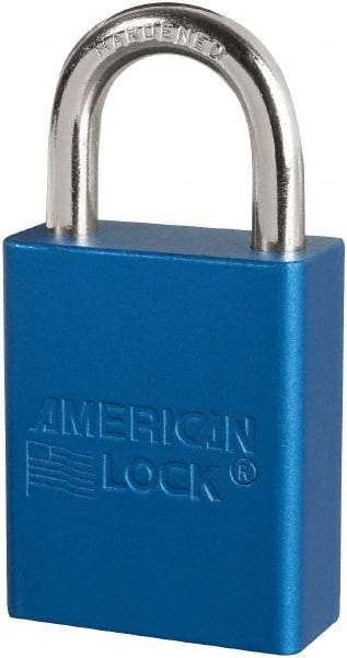American Lock - Keyed Different Conductive Lockout Padlock - 1" Shackle Clearance, 1/4" Shackle Diam, 1.8" Body Height x 3/4" Body Width, Blue, 6 Pins - Americas Industrial Supply