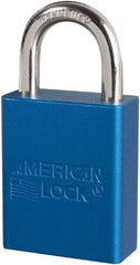 American Lock - Keyed Different Conductive Lockout Padlock - 1" Shackle Clearance, 1/4" Shackle Diam, 1.8" Body Height x 3/4" Body Width, Blue, 6 Pins - Americas Industrial Supply