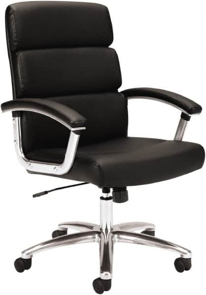 Basyx - 37-3/4" High Executive Mid Back Chair - 24" Wide x 24" Deep, Leather Seat, Black - Americas Industrial Supply