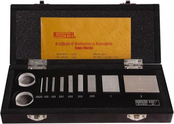 SPI - 9 Piece, 1/16 to 2", Grade AS-1, Steel Gage Block Set - Rectangular, 0.000016" Tolerance - Americas Industrial Supply