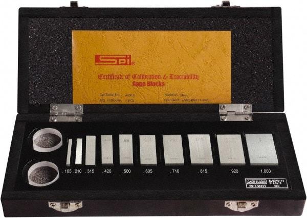 SPI - 10 Piece, 0.105 to 1", Grade 0, Steel Gage Block Set - Rectangular, 0.000006" Tolerance - Americas Industrial Supply