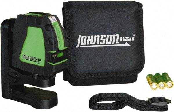 Johnson Level & Tool - 2 Beam 200' (Interior) Max Range Self Leveling Cross Line Laser - Green Beam, 1/8" at 35' Accuracy, 4-1/8" Long x 4-1/8" Wide x 1-15/16" High, Battery Included - Americas Industrial Supply