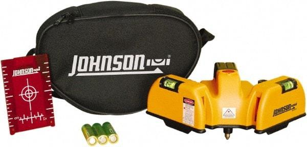 Johnson Level & Tool - 2 Beam 65' (Interior) Max Range Line Laser Level - Red Beam, 1/16" at 20' Accuracy, 6-1/2" Long x 4" Wide x 6-1/2" High, Battery Included - Americas Industrial Supply