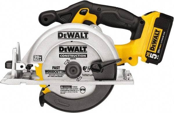 DeWALT - 20 Volt, 6-1/2" Blade, Cordless Circular Saw - 5,000 RPM, 1 Lithium-Ion Battery Included - Americas Industrial Supply