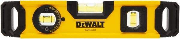 DeWALT - Magnetic 9" Long 2 Vial Torpedo Level - Aluminum, Yellow - Americas Industrial Supply