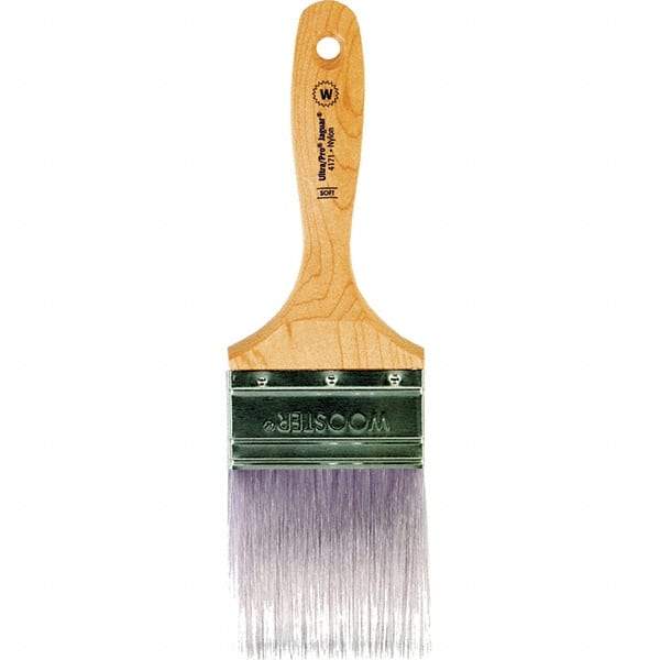 Wooster Brush - 3" Flat Synthetic Wall Brush - 3-7/16" Bristle Length, 6-1/4" Maple Beavertail Handle - Americas Industrial Supply