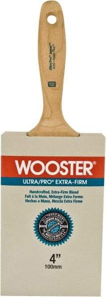 Wooster Brush - 4" Flat Synthetic Wall Brush - 3-15/16" Bristle Length, 6-1/4" Maple Beavertail Handle - Americas Industrial Supply