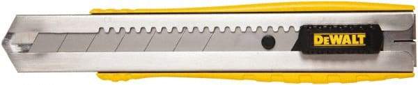 DeWALT - Snap Utility Knife - 1/4" Carbon Steel Blade, Yellow & Silver Plastic/Stainless Steel Handle, 1 Blade Included - Americas Industrial Supply