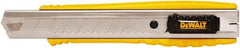 DeWALT - Snap Utility Knife - 1/4" Carbon Steel Blade, Yellow & Silver Plastic/Stainless Steel Handle, 1 Blade Included - Americas Industrial Supply