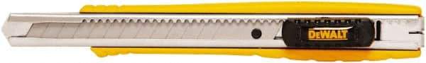 DeWALT - Snap Utility Knife - 1/4" Carbon Steel Blade, Yellow & Silver Plastic/Stainless Steel Handle, 1 Blade Included - Americas Industrial Supply