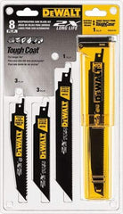 DeWALT - 8 Piece, 4" to 12" Long x 1" Thick, High Speed Steel Reciprocating Saw Blade Set - Tapered Profile, 6 to 10 Teeth per Inch, Toothed Edge - Americas Industrial Supply