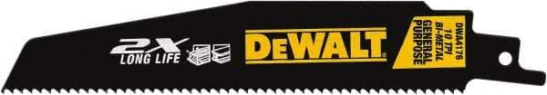 DeWALT - 6" Long x 1" Thick, High Speed Steel Reciprocating Saw Blade - Straight Profile, 10 TPI, Toothed Edge, Universal Shank - Americas Industrial Supply