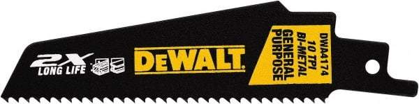 DeWALT - 4" Long x 1" Thick, High Speed Steel Reciprocating Saw Blade - Straight Profile, 10 TPI, Toothed Edge, Universal Shank - Americas Industrial Supply