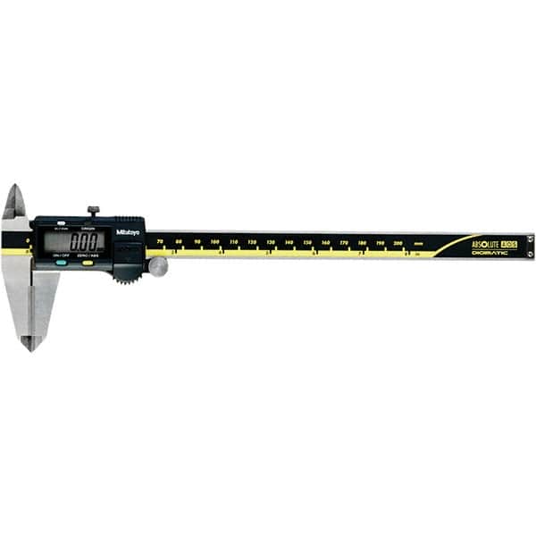 Mitutoyo - 0 to 8" Range 0.01mm Resolution, Electronic Caliper - Steel with 50mm Carbide-Tipped Jaws, 0.001" Accuracy - Americas Industrial Supply