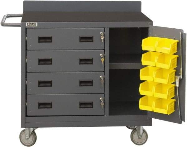 Durham - 2,000 Lb Capacity, 4 Drawer, 1 Door Mobile Workstation - 36" Wide x 18" Deep x 38-3/8" High, Steel, Gray - Americas Industrial Supply