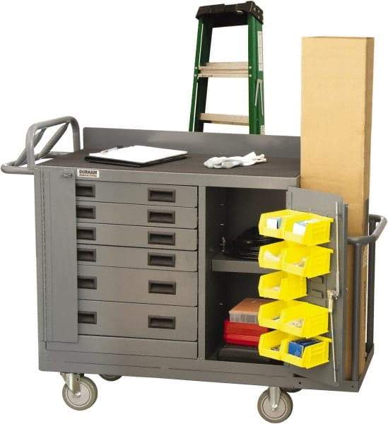 Durham - 2,000 Lb Capacity, 6 Drawer, 1 Door Mobile Workstation - 52-3/4" Wide x 19" Deep x 40-1/4" High, Steel, Gray - Americas Industrial Supply