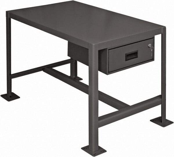 Durham - 24 Wide x 18" Deep x 36" High, Steel Machine Work Table with Drawer - Flat Top, Rounded Edge, Fixed Legs, Gray - Americas Industrial Supply