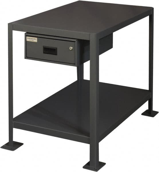 Durham - 36 Wide x 24" Deep x 30" High, Steel Machine Work Table with Drawer - Flat Top, Rounded Edge, Fixed Legs, Gray - Americas Industrial Supply