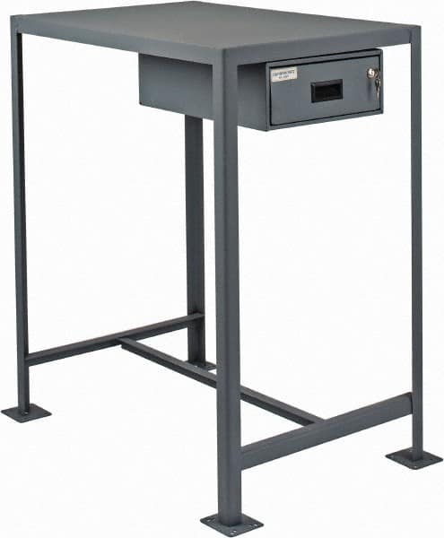 Durham - 36 Wide x 24" Deep x 42" High, Steel Machine Work Table with Drawer - Flat Top, Rounded Edge, Fixed Legs, Gray - Americas Industrial Supply