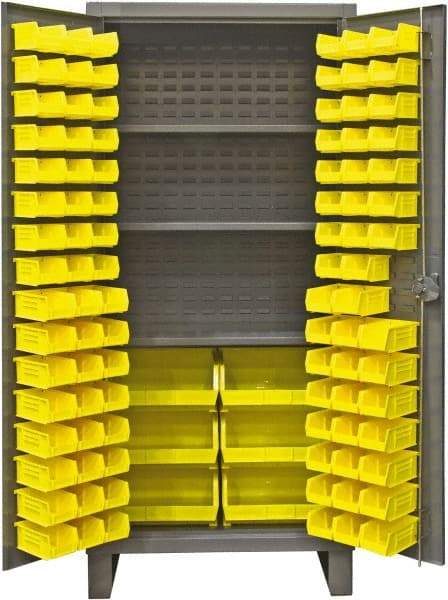 Durham - 3 Shelf 102 Bin Storage Cabinet - Steel, 36" Wide x 24" Deep x 78" High, Gray - Americas Industrial Supply