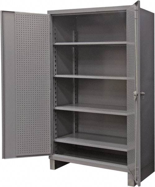 Durham - 4 Shelf Pegboard Storage Cabinet - Steel, 36" Wide x 24" Deep x 78" High, Gray - Americas Industrial Supply