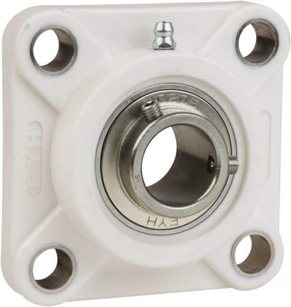 Value Collection - 1-1/4" ID, 4-7/32" OAL x 1-5/8" OAH 4-Bolt Flange Mounted Bearing - 2,540 Lb Static Cap, 4,383 Lb Dyn Cap, 3-17/64" Btw Mnt Hole Ctrs, 3/4" Base-to-Ctr Ht, Thermoplastic - Americas Industrial Supply