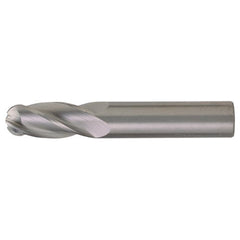 ‎1/8″ Dia. × 1/8″ Shank × 1/2″ DOC × 1-1/2″ OAL, Carbide TiAlN, Spiral , 4 Flute, CW Helix, Round, Ballnose End Mill - Exact Industrial Supply