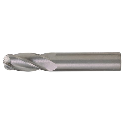 9/64″ Dia. × 3/16″ Shank × 9/16″ DOC × 2″ OAL, Carbide TiCN, Spiral , 4 Flute, CW Helix, Round, Ballnose End Mill - Exact Industrial Supply
