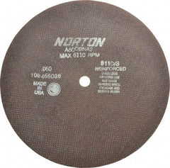 Norton - 10" 60 Grit Aluminum Oxide Cutoff Wheel - 0.06" Thick, 5/8" Arbor, 6,110 Max RPM, Use with Stationary Grinders - Americas Industrial Supply