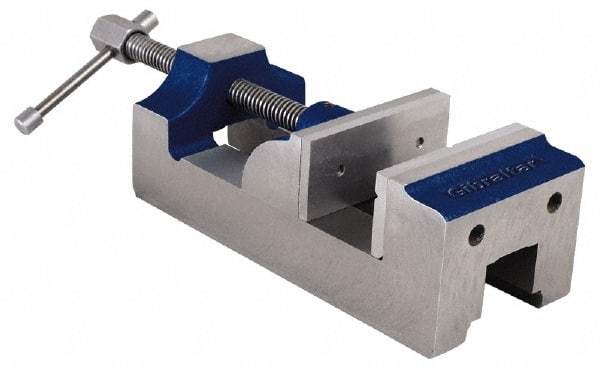 Gibraltar - 3" Jaw Opening Capacity x 1-1/2" Throat Depth, Horizontal Drill Press Vise - 2-7/16" Wide Jaw, Stationary Base, Standard Speed, 7-1/4" OAL, Cast Iron - Americas Industrial Supply
