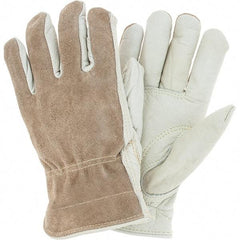 MCR Safety - Size L (9), ANSI Cut Lvl 3, Leather Cut & Puncture Resistant Gloves - 12.5" Long, White/Gray, Paired - Americas Industrial Supply