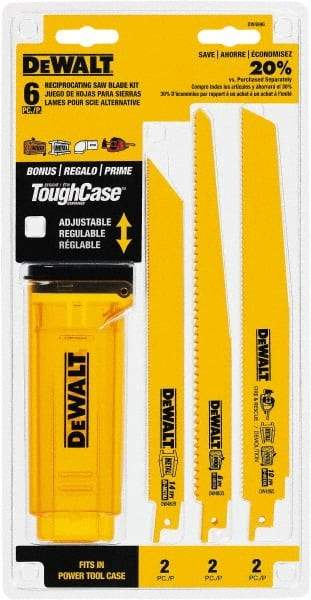 DeWALT - 6 Pieces, 8" to 9" Long x 0.04" Thickness, Bi-Metal Reciprocating Saw Blade Set - Straight Profile, 6 to 14 Teeth, Toothed Edge - Americas Industrial Supply