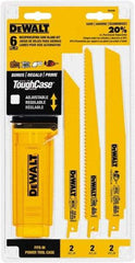 DeWALT - 6 Pieces, 8" to 9" Long x 0.04" Thickness, Bi-Metal Reciprocating Saw Blade Set - Straight Profile, 6 to 14 Teeth, Toothed Edge - Americas Industrial Supply