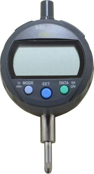 Mitutoyo - 0 to 12.7mm Range, 0.00005" Graduation, Electronic Drop Indicator - Lug-on-center Back, Accurate to 0.0001", English & Metric System, LCD Display - Americas Industrial Supply