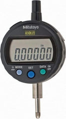 Mitutoyo - 0 to 12.7mm Range, 0.00005" Graduation, Electronic Drop Indicator - Flat Back, Accurate to 0.0001", English & Metric System, LCD Display - Americas Industrial Supply