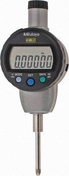 Mitutoyo - 0 to 1" Range, 0.00005" Graduation, Electronic Drop Indicator - Flat Back, Accurate to 0.0001", English & Metric System, LCD Display - Americas Industrial Supply