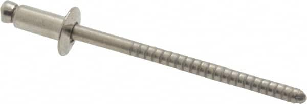 RivetKing - Dome Head Stainless Steel Open End Blind Rivet - Stainless Steel Mandrel, 0.063" to 1/8" Grip, 1/4" Head Diam, 0.129" to 0.133" Hole Diam, 0.275" Length Under Head, 1/8" Body Diam - Americas Industrial Supply