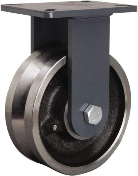 Hamilton - 8" Diam x 3" Wide, Forged Steel Rigid Caster - 4,000 Lb Capacity, Top Plate Mount, 5-1/4" x 7-1/4" Plate, Straight Roller Bearing - Americas Industrial Supply