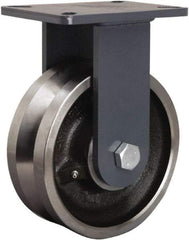 Hamilton - 8" Diam x 3" Wide, Forged Steel Rigid Caster - 4,000 Lb Capacity, Top Plate Mount, 5-1/4" x 7-1/4" Plate, Straight Roller Bearing - Americas Industrial Supply